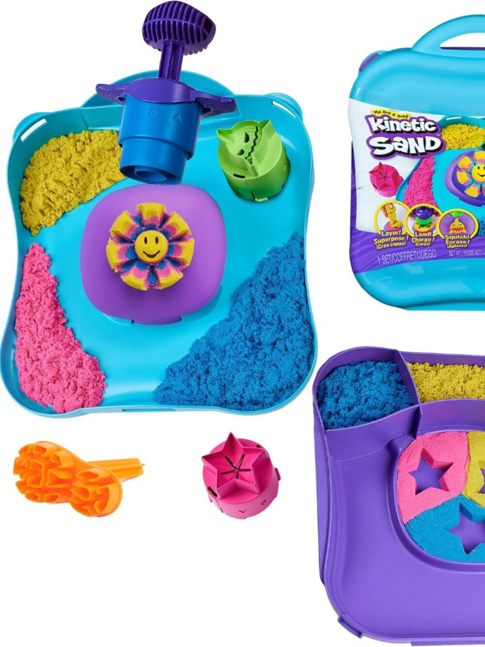 Kinetic Sand SquishMotion Sensory Playset Pink Yellow Blue Sand Ages 5+